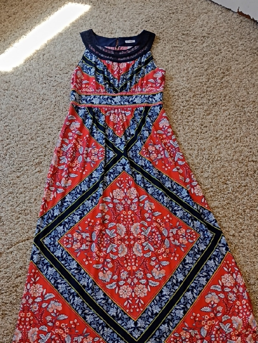 Westport Navy and Red Floral Trim Dress